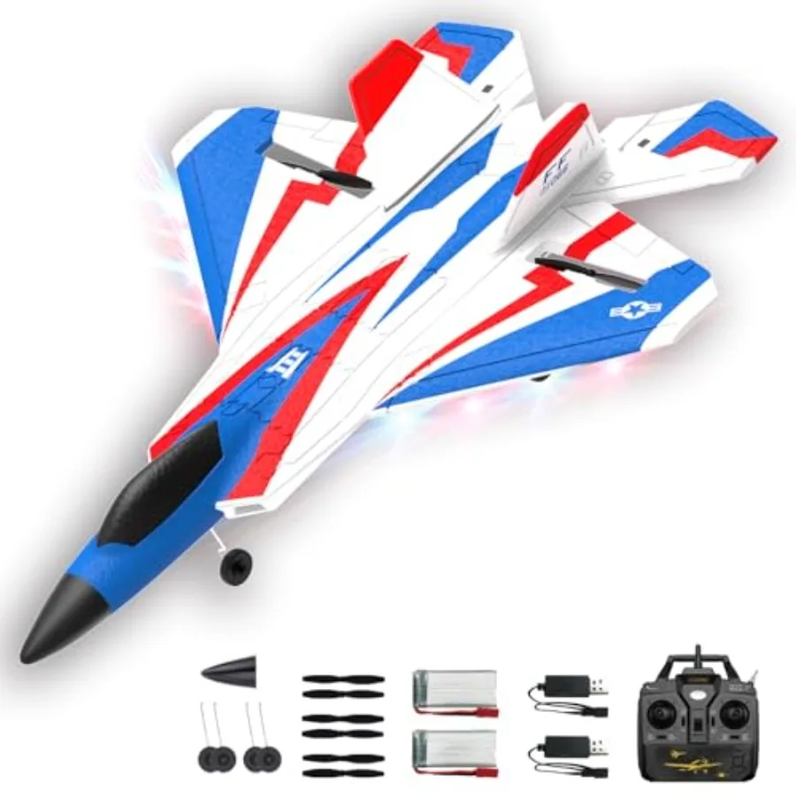 RC Airplane for outdoor flying, ABS plastic body, red-black color scheme, 37-min flight time with 6-axis gyro stabilization and