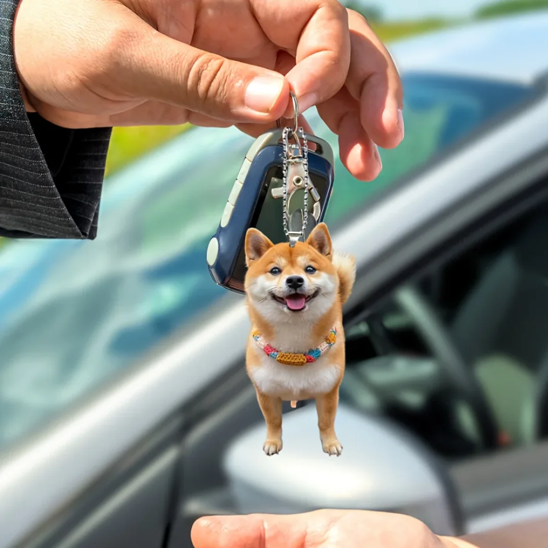 يبتسم شيبا Inu 2D شقة الاكريليك قلادة المفاتيح لطيف جرو حلية سحر شنقا الديكور لحقائب السيارات احتفالي حزب هدية
