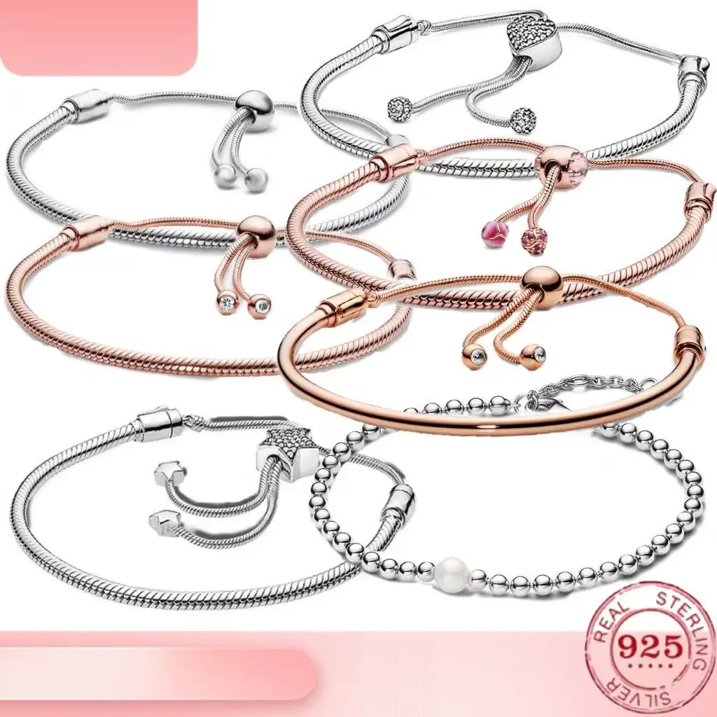 Adjustable series high-quality 925% sterling silver pentagram heart-shaped flower DIY bracelet high-end jewelry holiday gift
