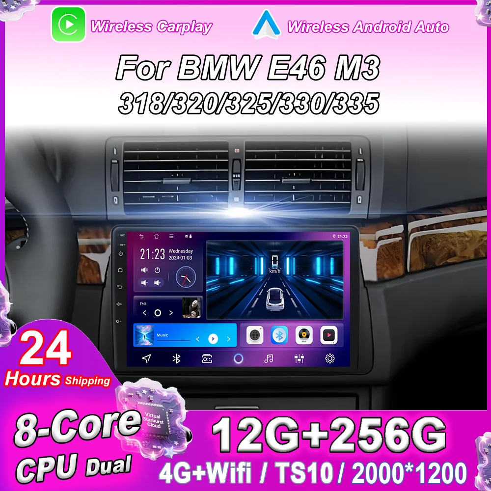

Car Android 15 Radio Stereo For BMW E46 M3 318/320/325/330/335 Auto Multimedia Player Carplay GPS Navigation NO 2DIN DVD 4G QLED