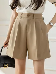 Korean Style Casual Shorts Women New Arrival 2023 Summer Solid Color Basics High Waist Ladies Wide Leg Short Pants W1262