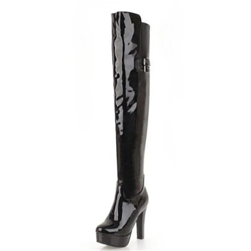 Women Boots winter New style sexy Stiletto long and tube-shaped Over the knee Boots Patent leather Nightclub Boots size 34-48