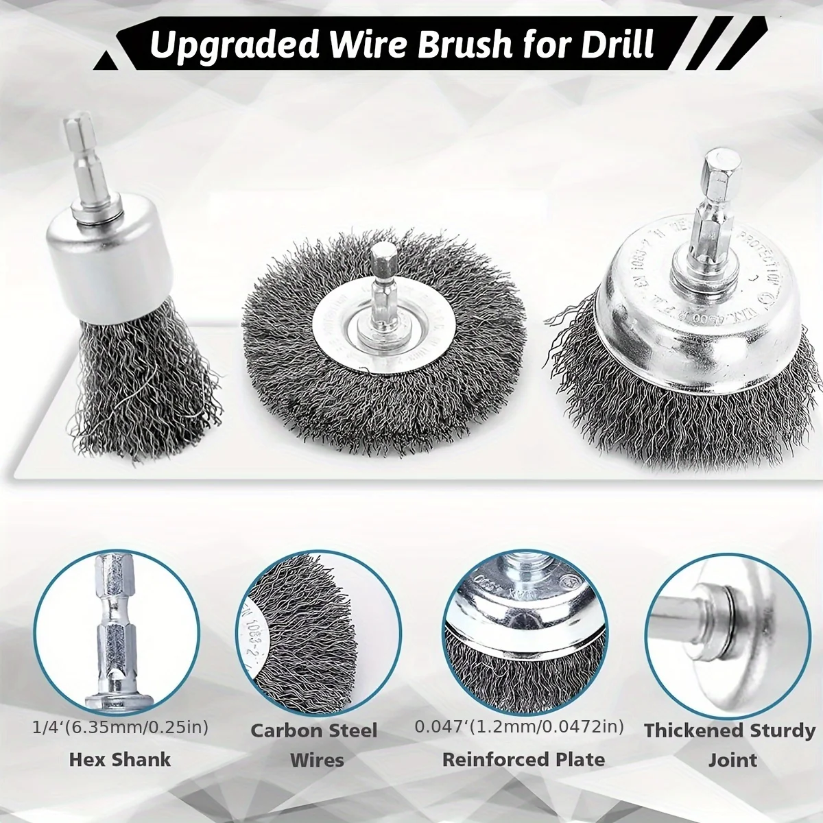 1/4 Inch Hex Shank Wire Brush Wheel Cup Brush Set Carbon Steel Crimped Drill Cleaning Polishing Tool view 3