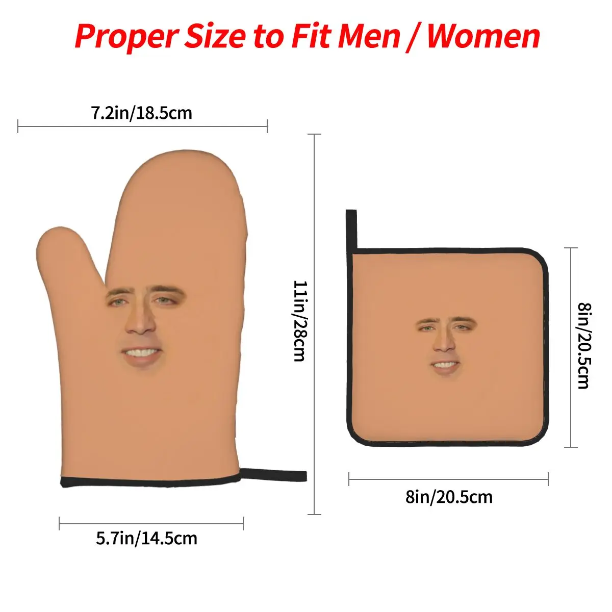 Nicolas Cage Full Face Oven Mitts and Pot Holder Sets of 4 for Baking Kitchen Cooking BBQ Resistant Non-Slip Gloves
