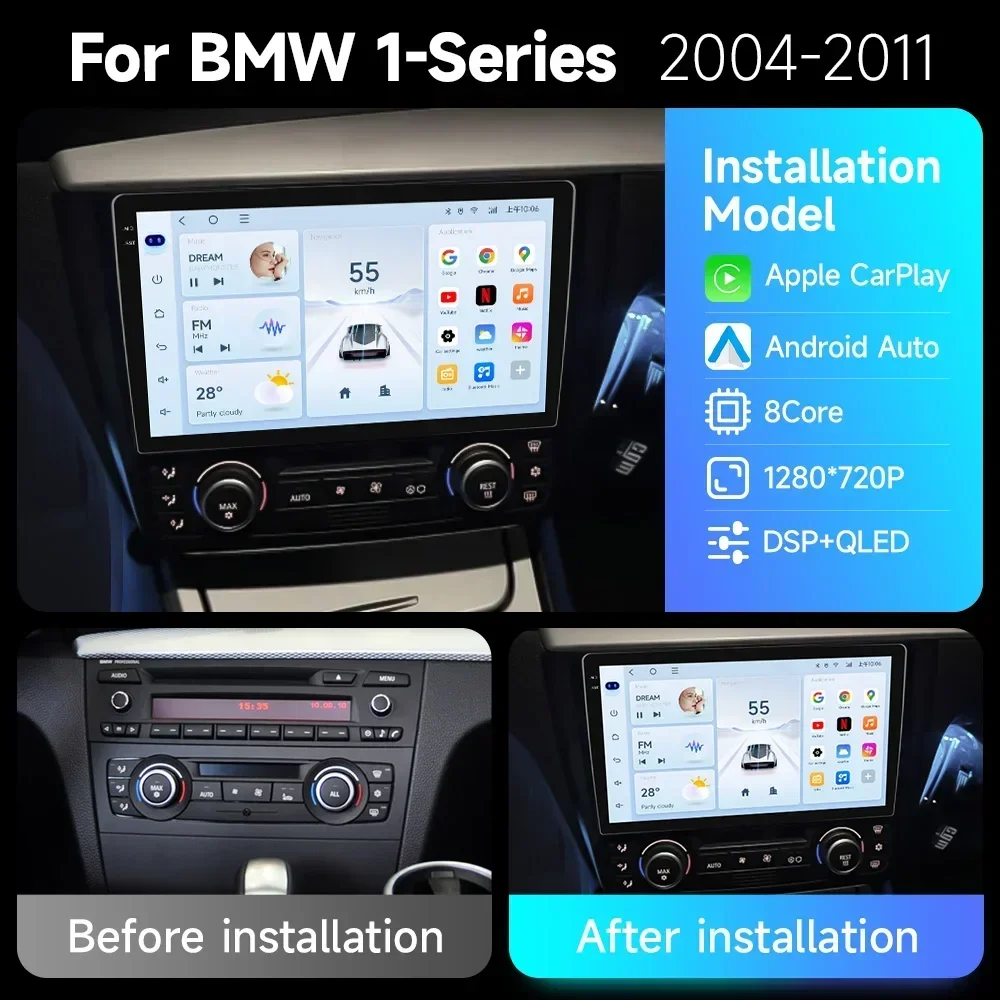 JIUYIN AI Voice Wireless CarPlay Android Auto Radio For BMW 1-Series 1 Series E87 E81 E82 E88 2004-2011 4G Car Multimedia GPS