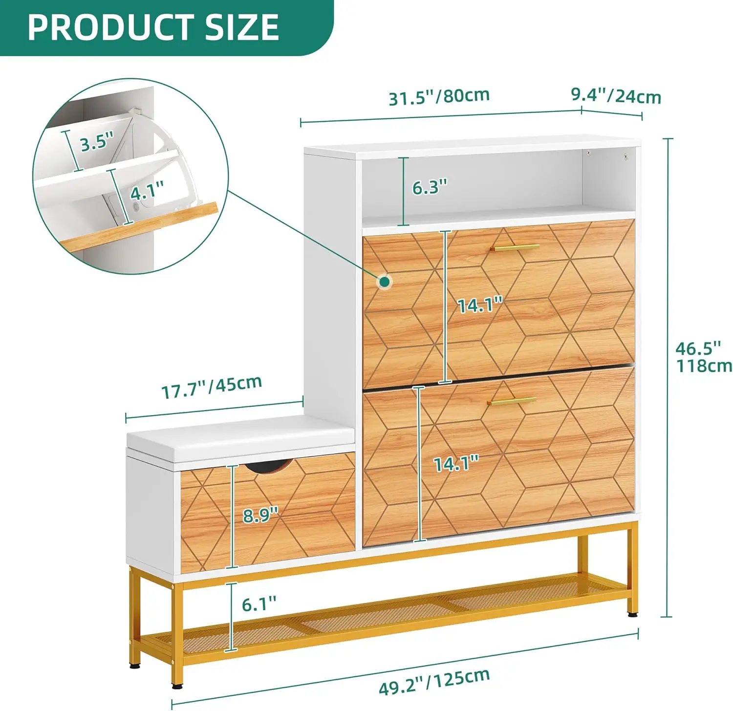 Armário para sapatos YITAHOME com 2 gavetas articuladas para entrada