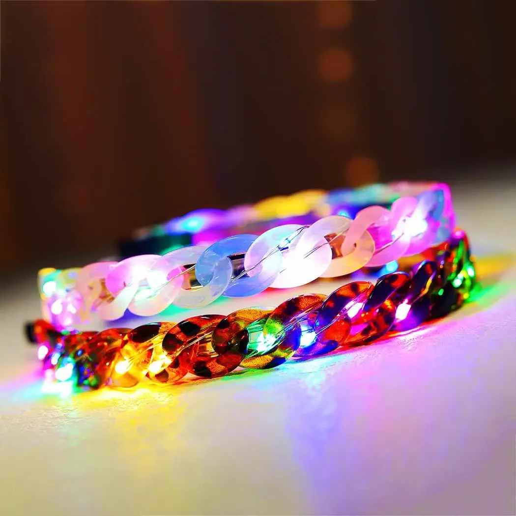 Women Girl LED Glowing Hair Bands Light Up Headbands Flashing Laser Nightclub Chain Hair Hoop Rave Party Wedding Festival