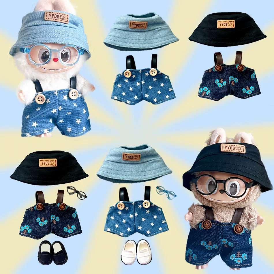 

Новинка 15-17 см Labubu, милая модная кукольная одежда, виниловая статуя, одежда, модные аксессуары, брюки с ремешком, шляпа «сделай сам»