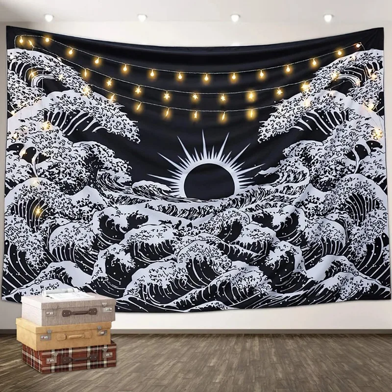 Moon Tapestry Wall Hanging Black White  Home Decor Bohemian Hippie Tapestries House Decoration