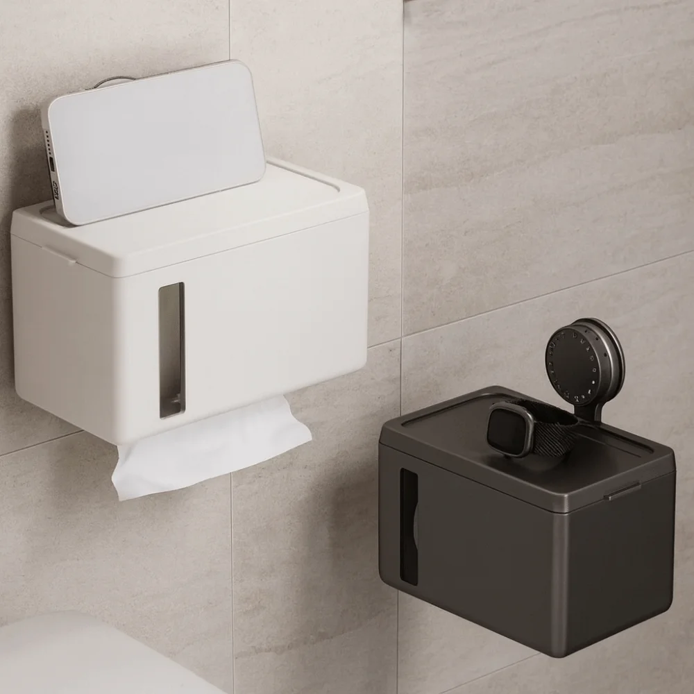 

Punch Free Suction Cup Toilet Paper Holder Wall Mounted Large Capacity Paper Towel Holder Plastic Detachable