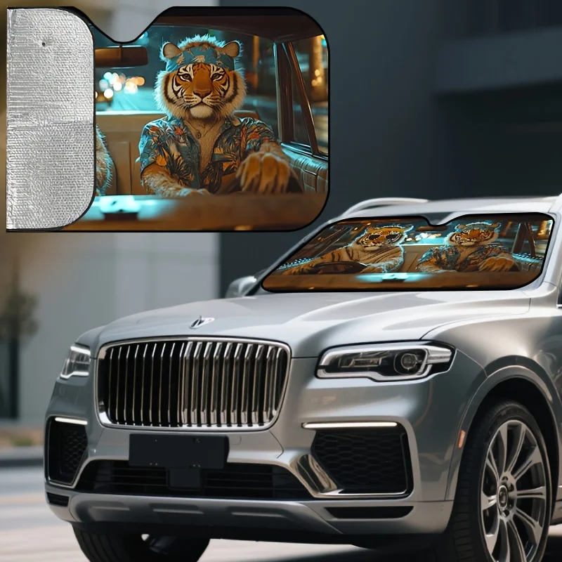 Tiger-stripe Pattern Car Sunshade, A Stylish And Front Windshield Sun Visor That Effectively Blocks Strong Light And Heat Radia
