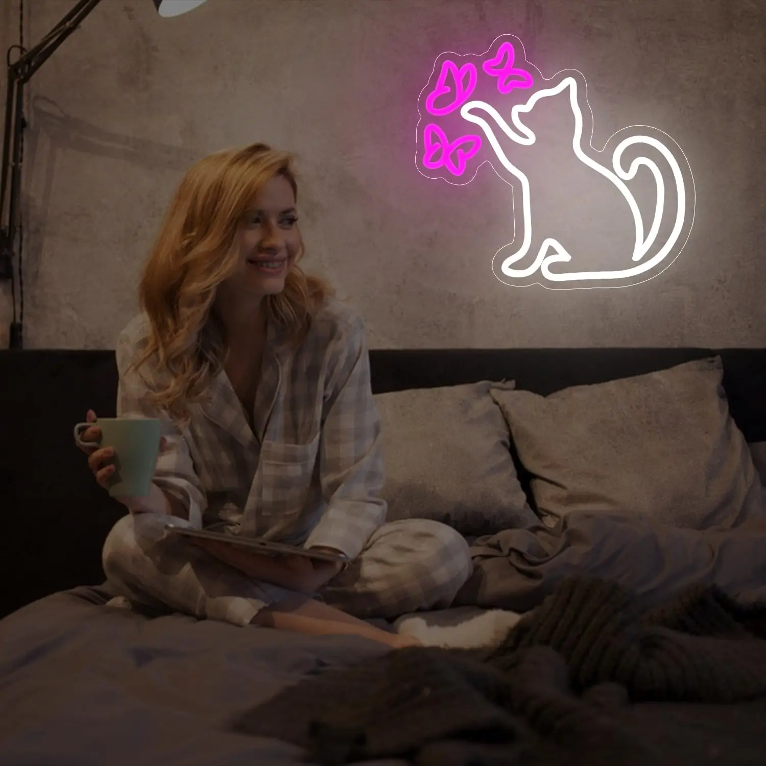 Cat Butterfly Neon Sign LED Dimmable Neon Lights for Pet Shop Children Bedroom Home Livingroom Art Decor Birthday Christmas Gift