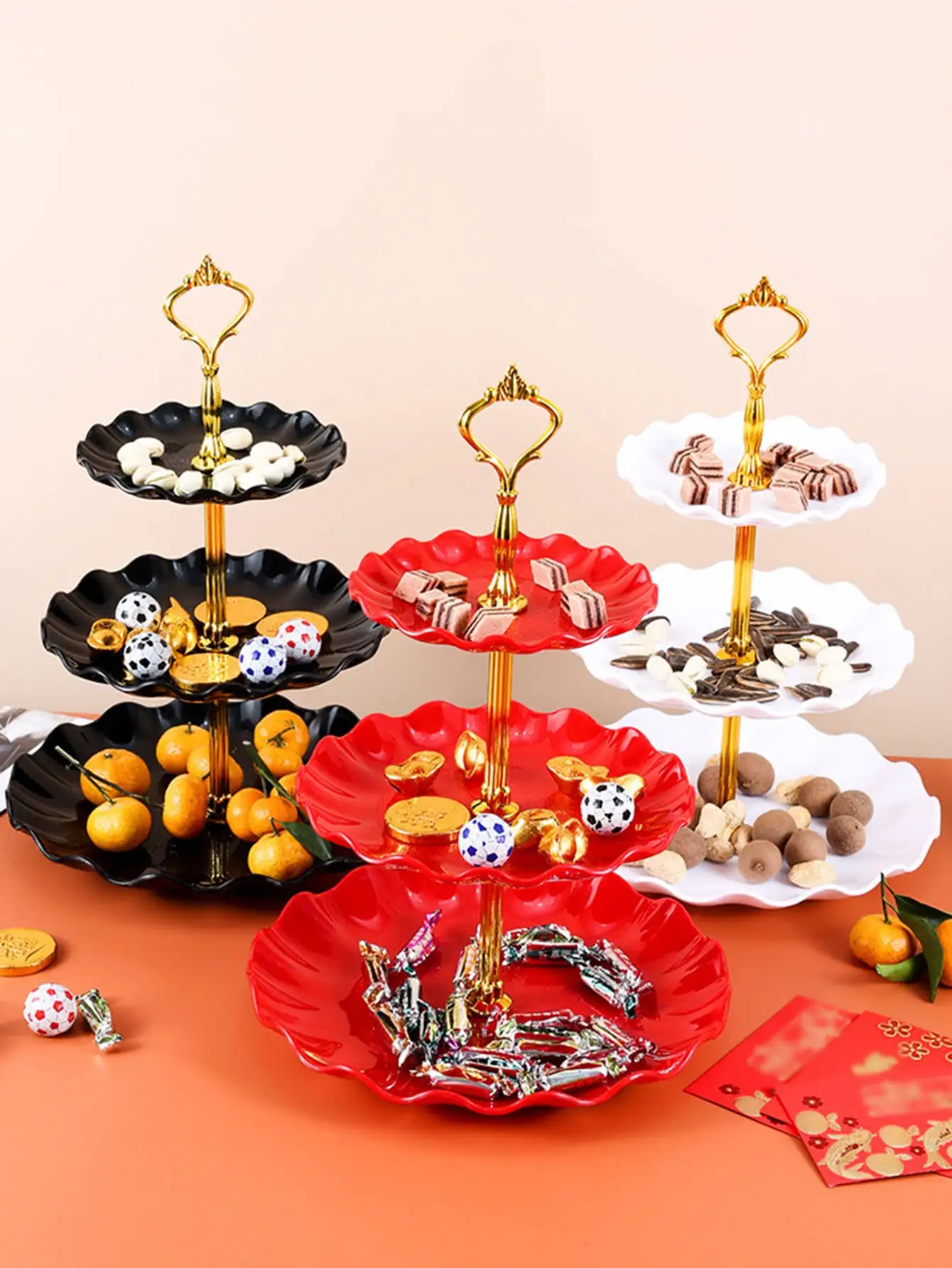 European three layer cake sweet candy machine frame wedding party compote show household adornment tray table