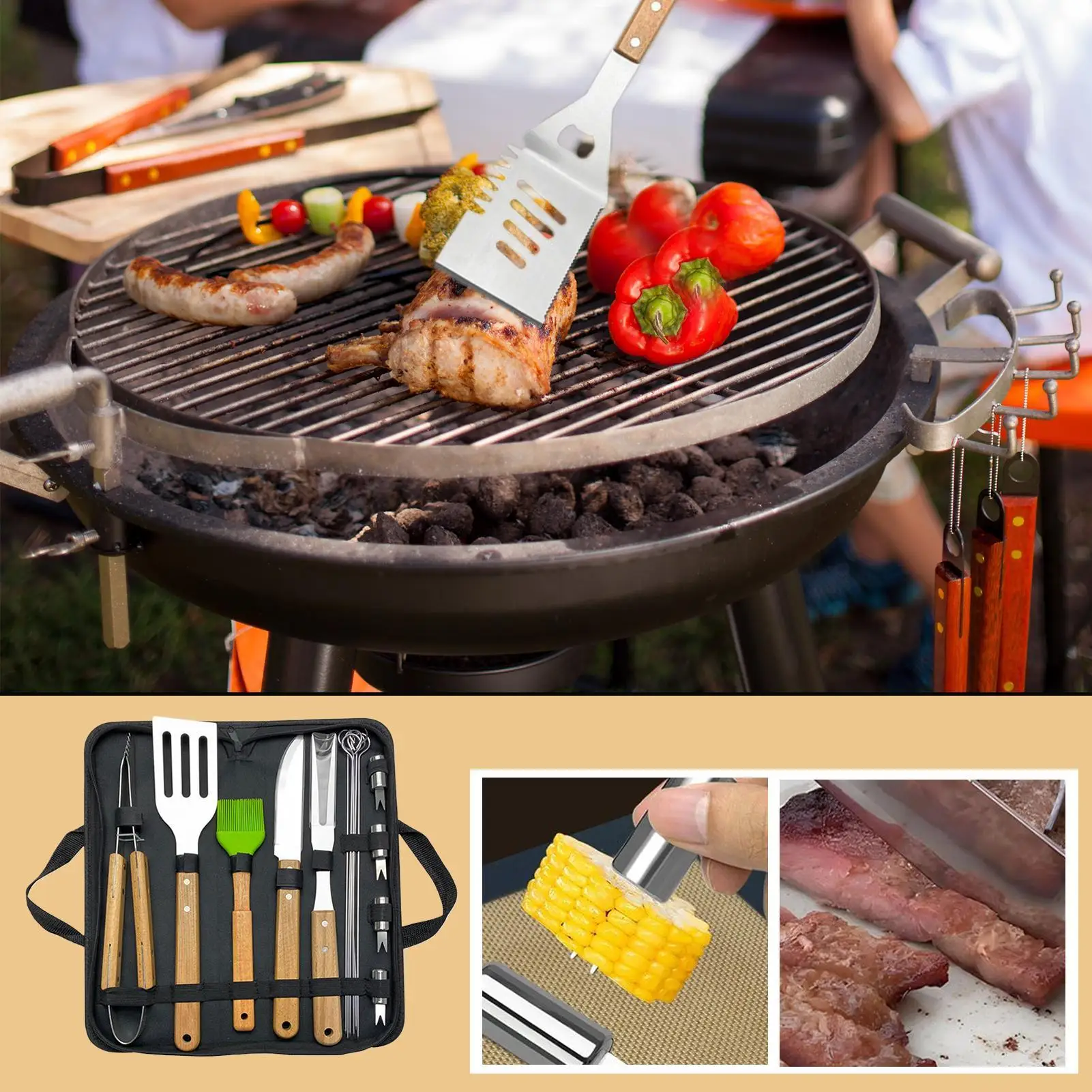 

BBQ Tools Stainless Steel BBQ Grill Accessories Stainless Steel Spatula Tongs Brush Cooking Supplies Grilling Accessories For
