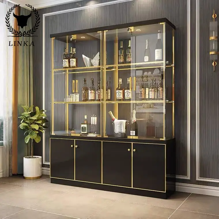 

Modern and simple stainless steel glass wine cabinet, light luxury household partition floor cabinet SUS 304