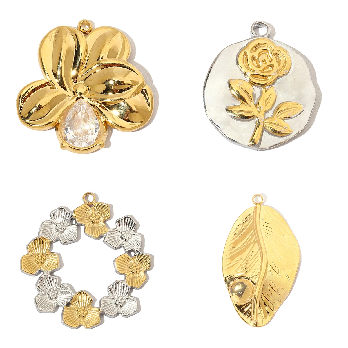

3Pcs/Lot Stainless Steel Flower Charms Pendants For DIY Making Bracelet Necklace Jewelry Findings Accessory Wholesale