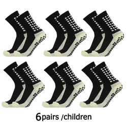 6 Pairs 34-39 Children Breathable Sports Soccer Socks Square Silicone Non-slip Grip Football Socks Calcetines Hombre