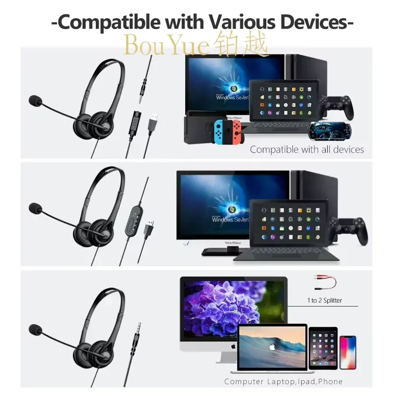 USB Call Center Headset with Microphone for PC Computer Phone Telesales Office Business Noise Cancelling Wired Headphones