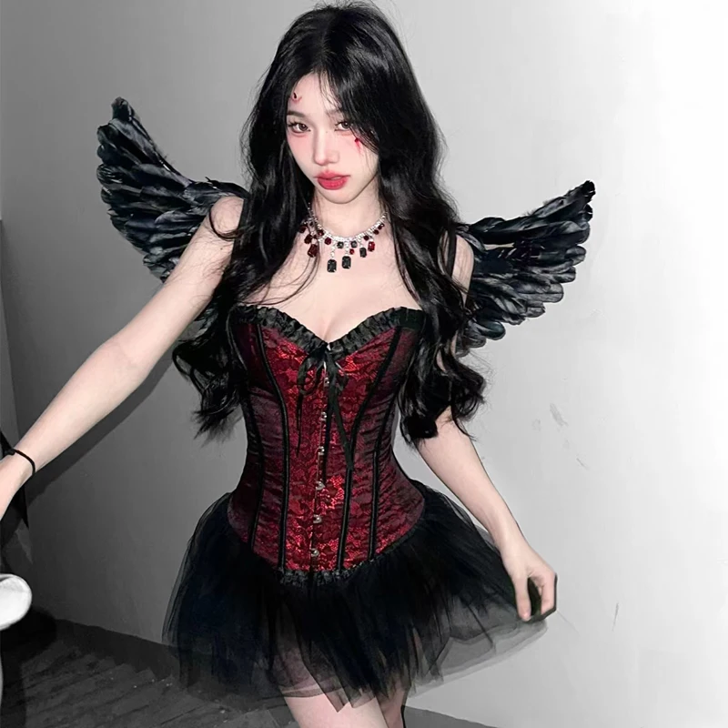 Sexy Medieval Gothic Corset For Halloween Cosplay Costumes For Women Vintage Lingerie Bodysuit Dark Angel Witch Princess Goddess