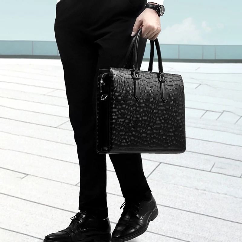 Executive Briefcase Cowhide หนังแท้ผู้ชาย Messenger กระเป๋าถือไหล่ Portfolio กระเป๋าเดินทางแล็ปท็อปกระเป๋า