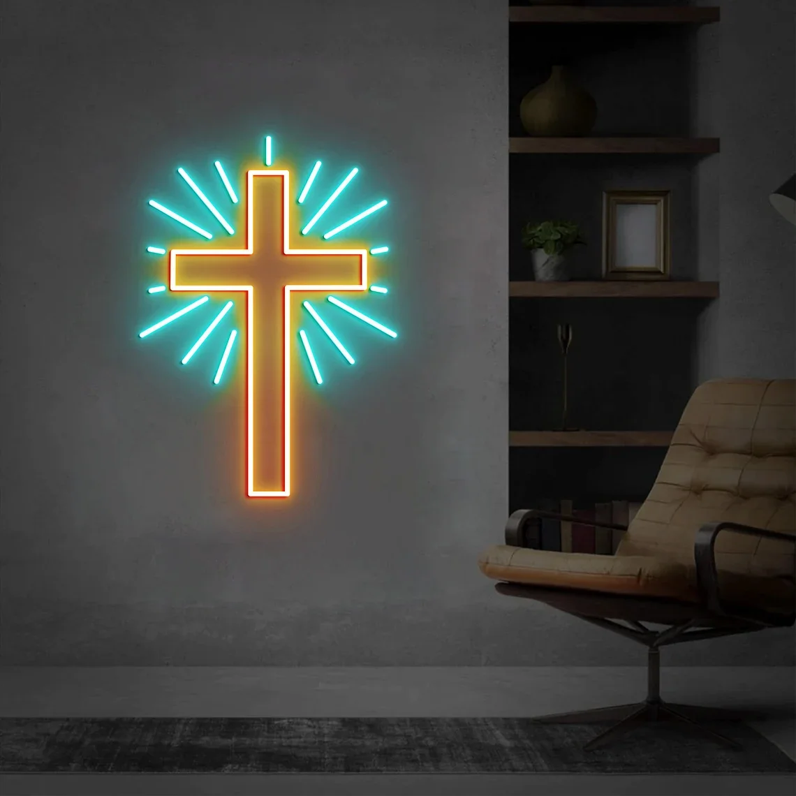 Cross Neon Sign Shinging Jesus Kids Baby Night Sign Bedroom Dimmable Faith Sign Wall Decoration Wedding Neon Living Room Neon