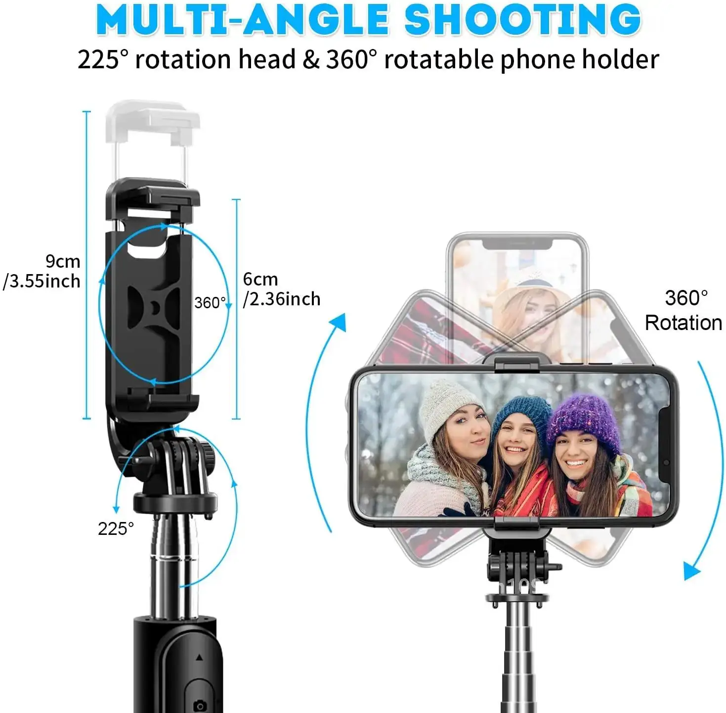 Selfie Stick-statief met draadloze afstandsbediening, mini uitschuifbare 4-in-1 Selfie Stick - 360 °   Rotatie telefoonstandaardhouder