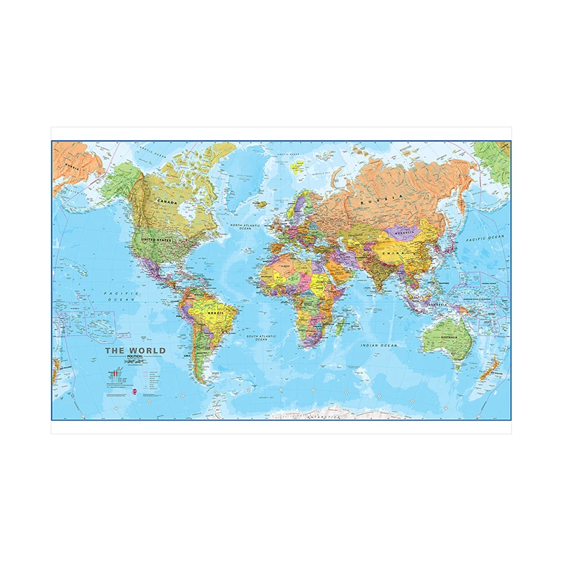 The World Map in English Hanging Picture Wall Art Globe Poster Non-Woven Canvas Painting School Supplies Decoration 150*100cm