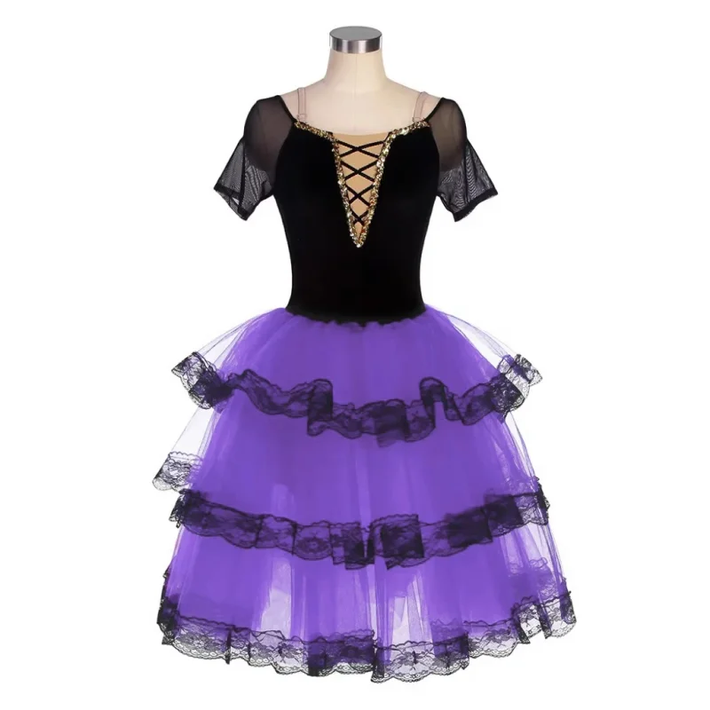 Abito da balletto Tutu da balletto professionale lungo da donna per ragazze Bambini Costumi da ballerina rossa Abito da ballo spagnolo per donne adulte