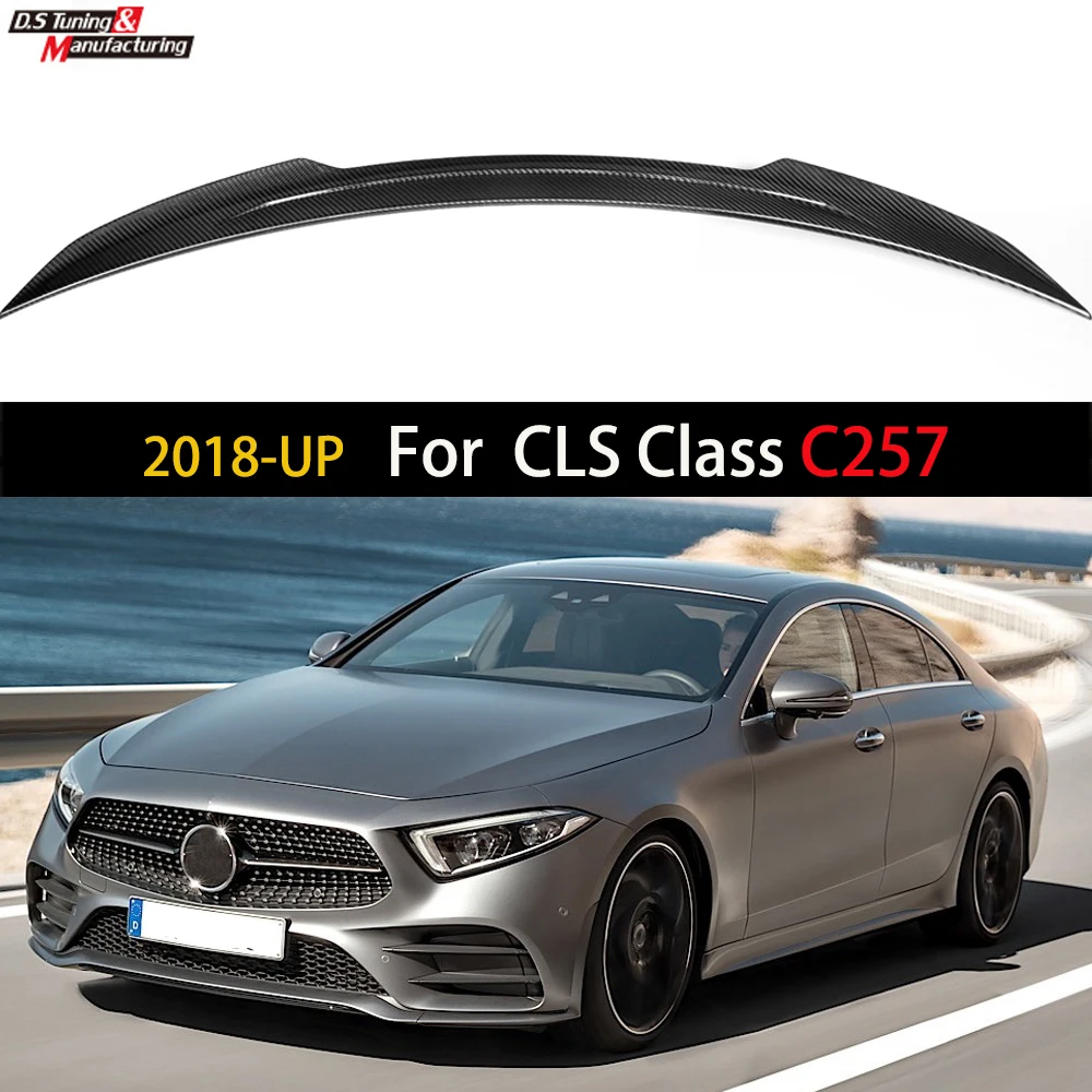 For Mercedes CLS Class C257 4-Door Sedan 2018-UP Dry Carbon Fiber Rear Trunk Spoiler Wings Car Styling Roof Boot Lid Lip Tails