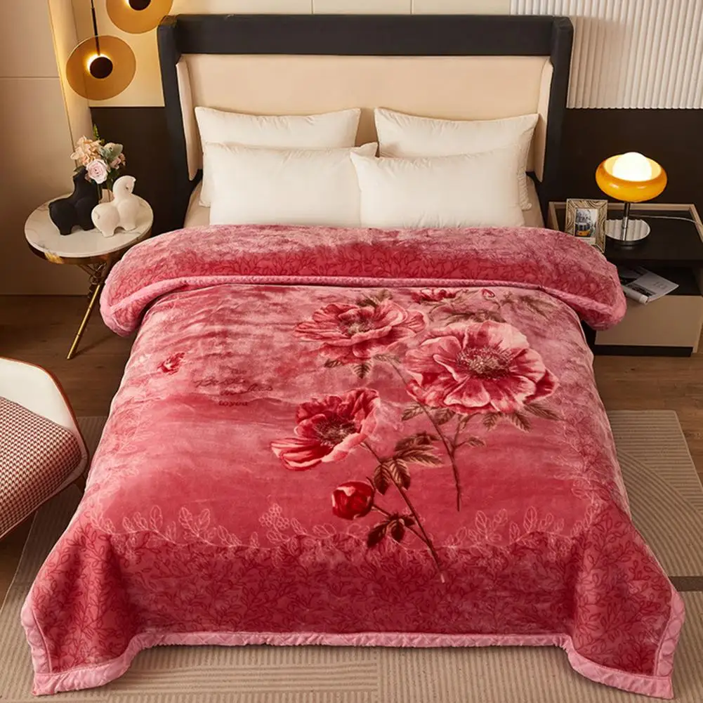 Winter Thick Blanket Luxurious Double-layered Floral Print Flannel Blanket for Maximum Comfort Warmth Retention for Bed