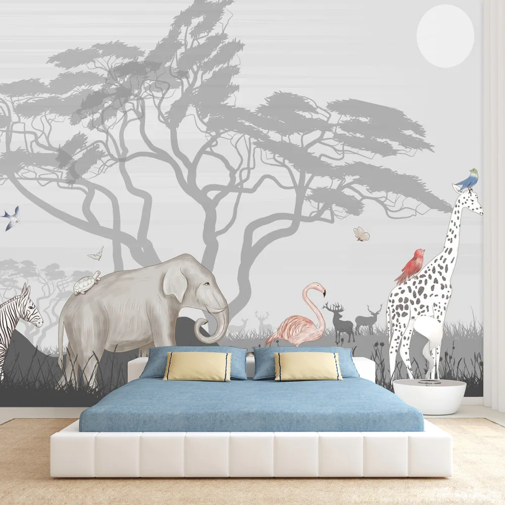 

Custom Peel and Stick Accept Cool Trees Animal Walls Papers Home Decor Elephant Giraffe Wallpapers for Living Room TV Decoration