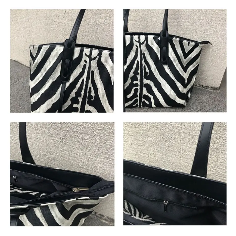 Women PU Leather Big Shoulder Bags for Women Tote Zebra Stripes Handbag Female Casual Shopping Bag