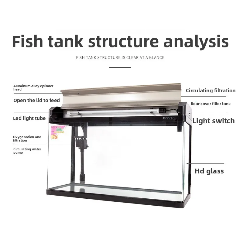 YFY  Fish Tank Aquarium Small and Medium Glass Goldfish Tank Rectangular Living Room Household Small Fish Tank