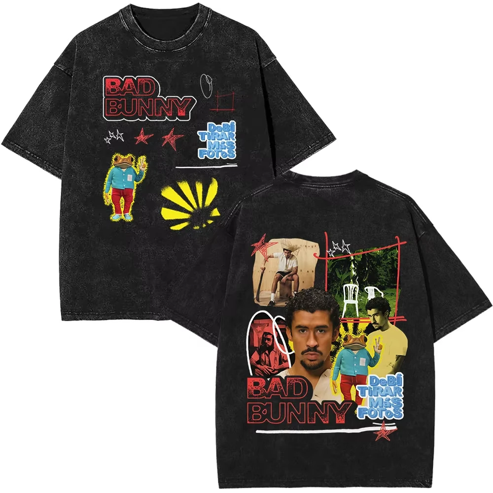 Rapper Bad Bunny Tour 2026 Debi Tirar Mas Fotos DTMF Merch T-Shirts Herren Mode Sommer Hip Hop Vintage Washed T-Shirts Streetwear