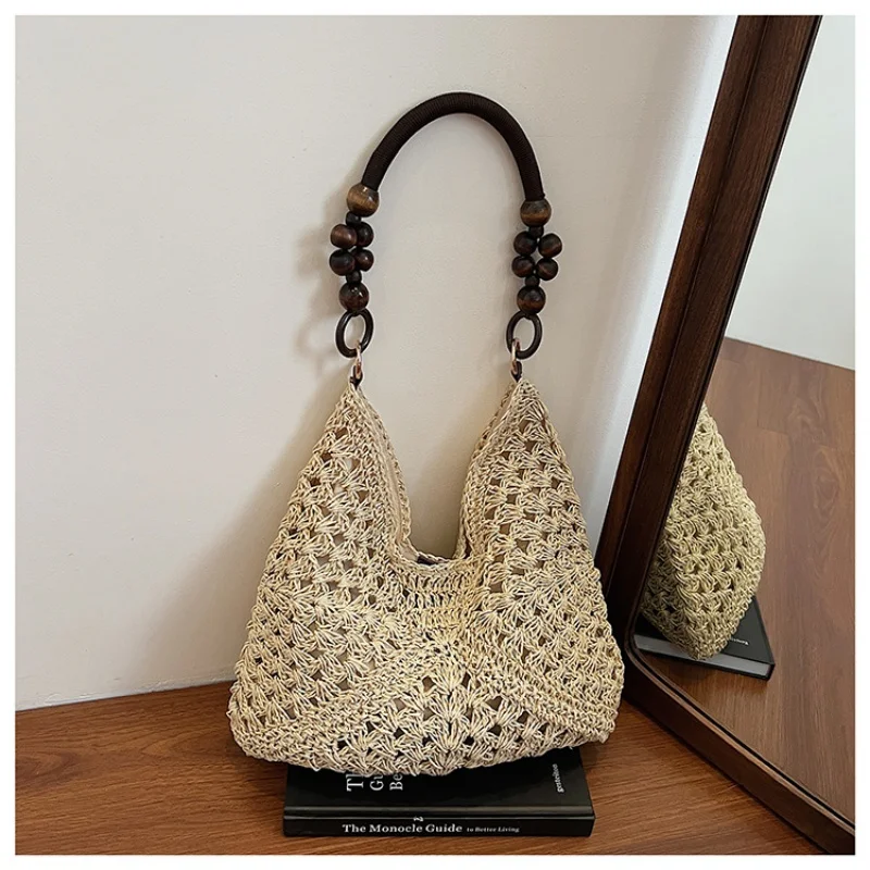 

Popular Women's Woven Straw Shoulder Bag Medium Size Handbag With Handle For Beach Vacation