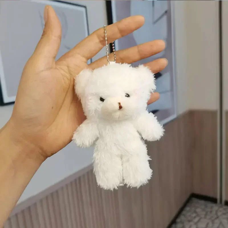 11cm Powder Blusher Bear Plush Toy Pendant Mini Doll Keychain Cartoon Key Chain Schoolbag Hanging Toys Fashion Accessory Pendant