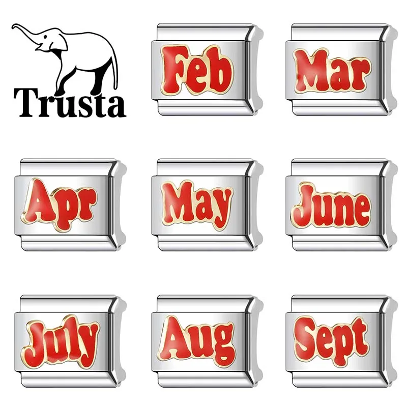 Trusta Fashion 1-12 Month January March Italian Charm Links Fit 9mm Stainless Steel Bracelet Women Gift DIY Jewelry N231