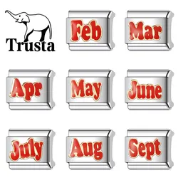 Trusta Fashion 1-12 Month January March Italian Charm Links Fit 9mm Stainless Steel Bracelet Women Gift DIY Jewelry N231