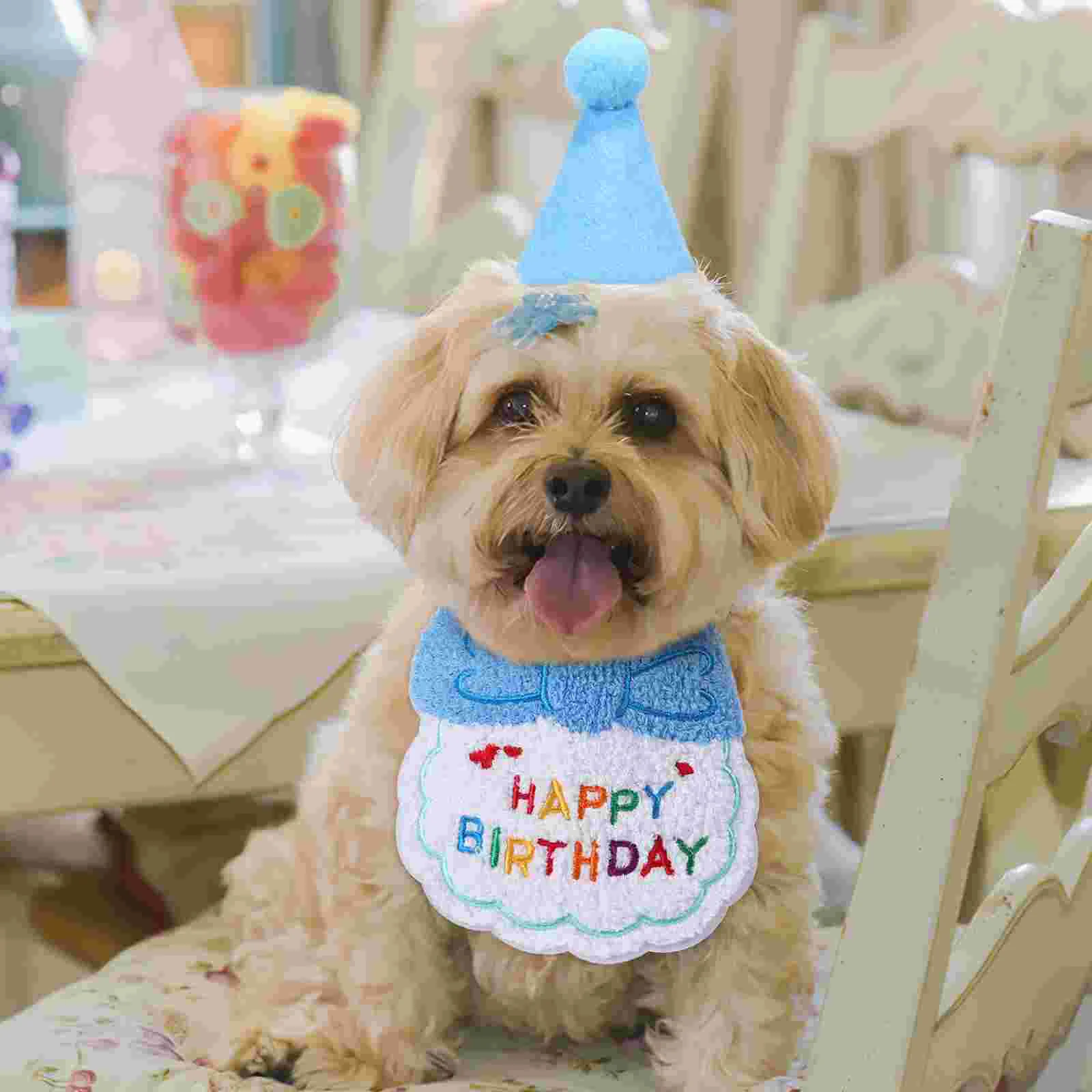 Happy Birthday Decorations Pet Bib Set Dog Party Supplies Cat Outfit Hat Crown Hats Ornament Mother