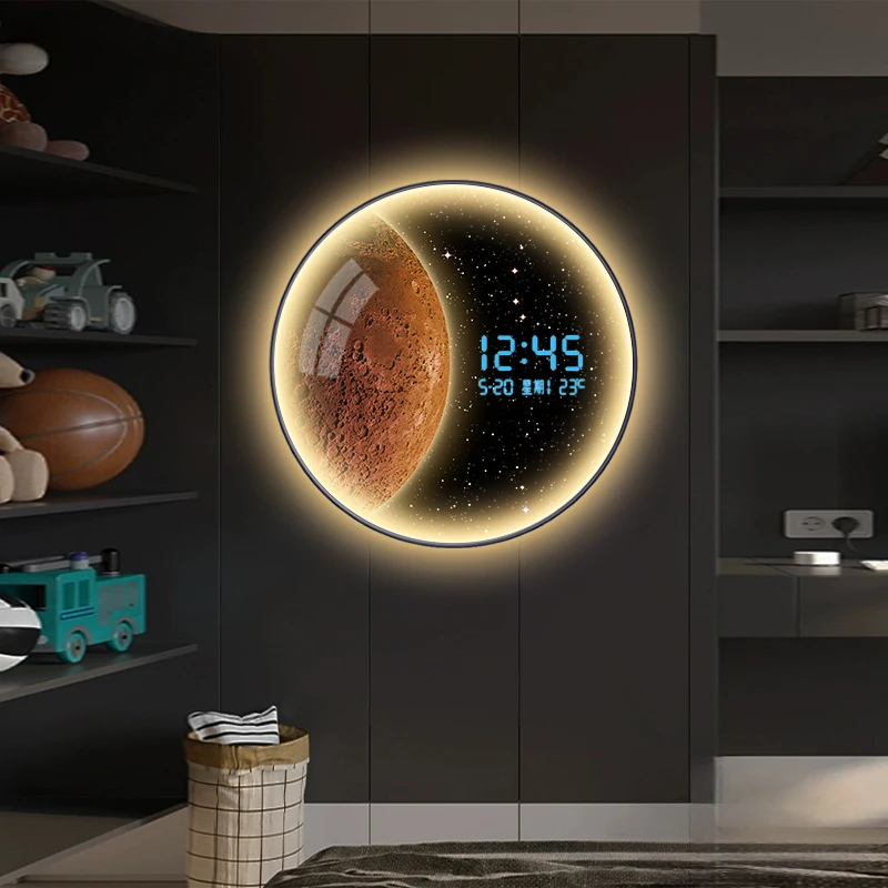 Galaxy Digital Wall Clock with Temperature Display Modern Round Art Decor for Living Room Bedroom Dining Room Home Decoration