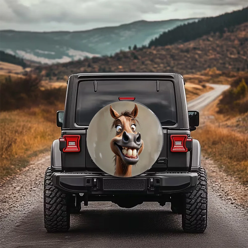 Cartoon Whimsical Horse Head Print Pattern Car Tire Cover, Stylish Universal Wheel Hub Protector, Spare Tire Cover, Perfect Fit,