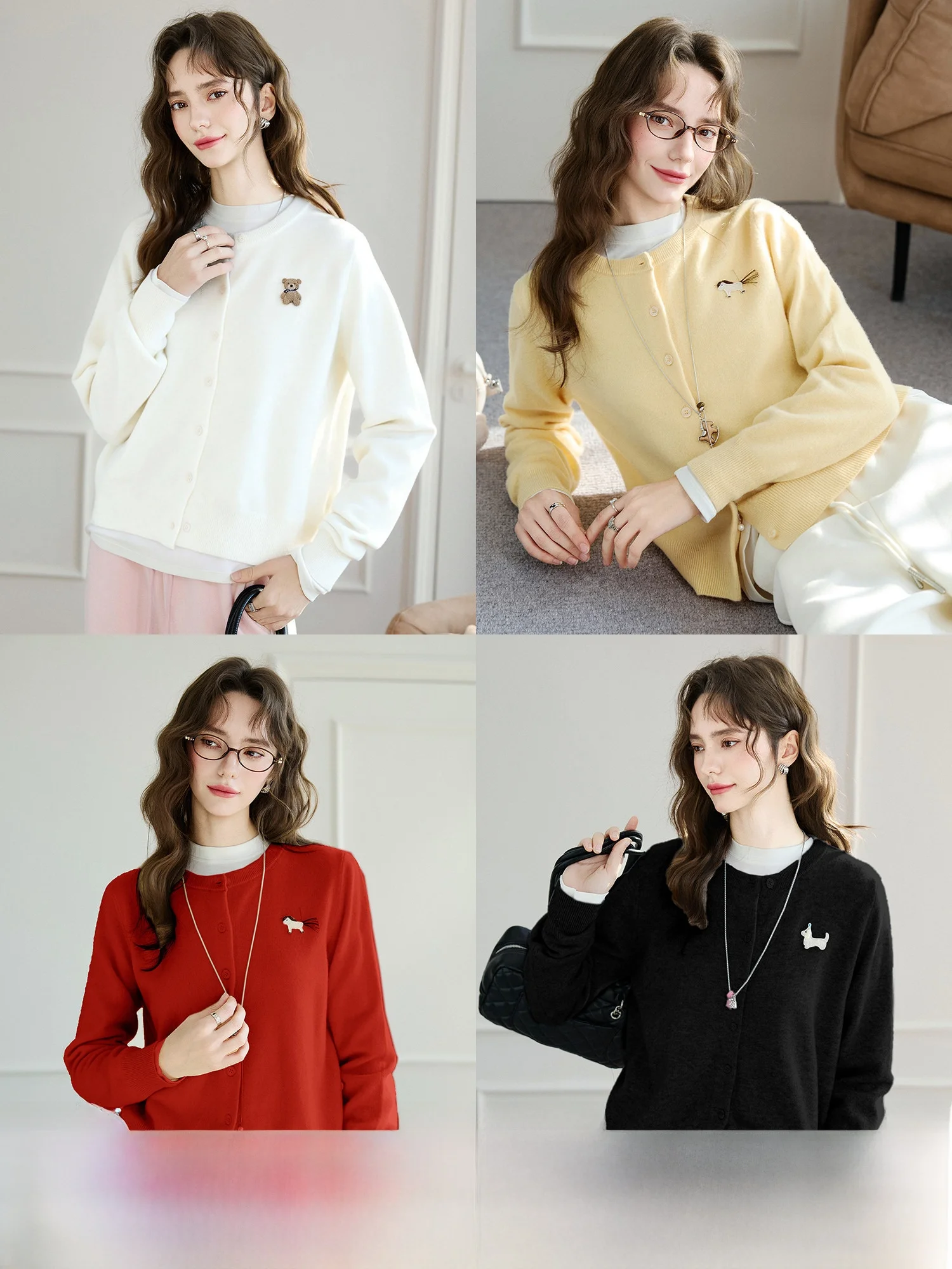 

Классический вязаный кардиган с круглым вырезом и вышивкой, женский весенний свитер из 100% шерсти, мягкий, уютный, с длинными рукавами, модный женский трикотаж.