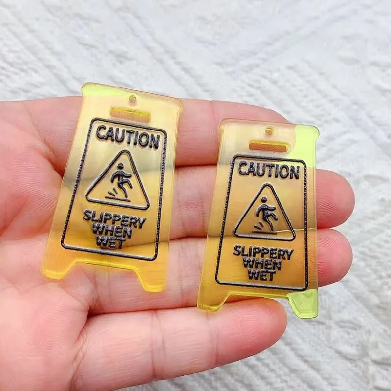 10pcs Caution Slippery When Wet Sign  Acrylic Pendants for DIY Earrings and Keychains, Jewelry Making Charms and Accessories