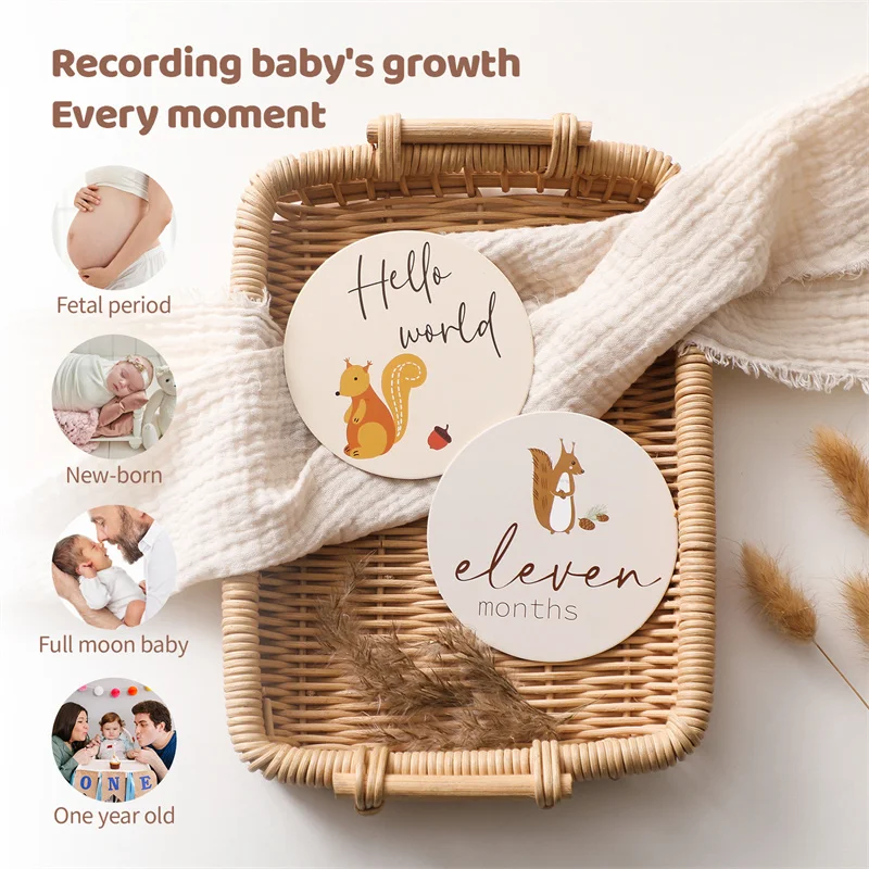 18PCS/Set Newborn Milestone Card Baby Animal Paper Milestone Memorial Monthly Baby Birthday Gifts Photography Props Accessories