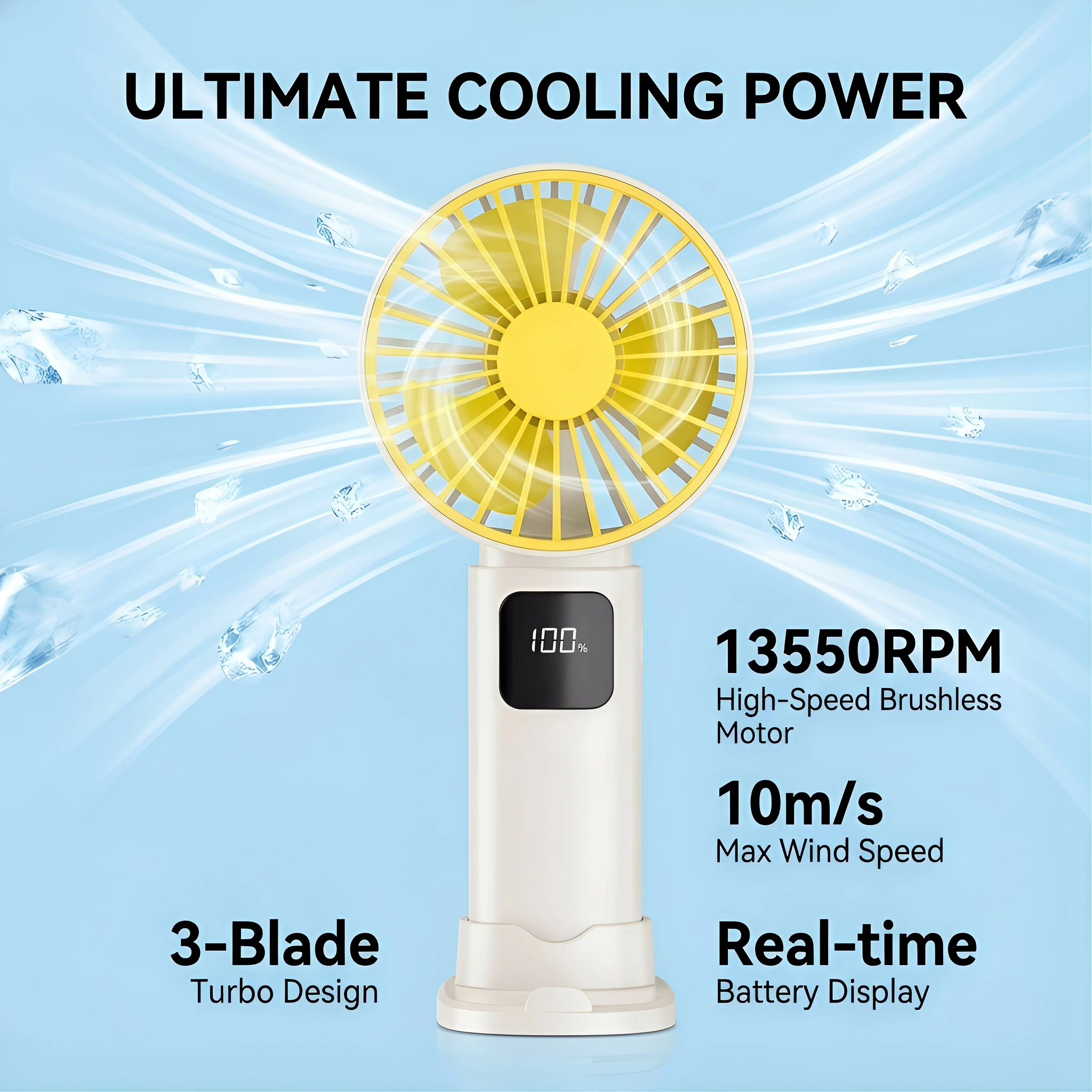 

Портативный вентилятор Ultra 2, мощный турбовентилятор, 100 скоростей, аккумулятор 1000 мАч, светодиодный дисплей, для кемпинга на природе