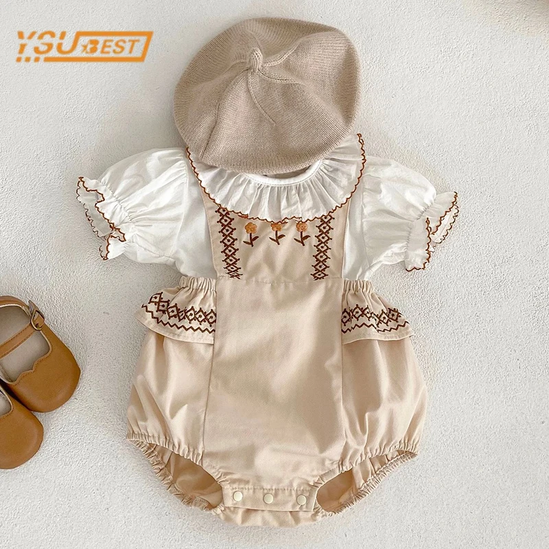 

Summer Newborn Baby Girls Sleeveless Pure Color T-shirt + Rompers Suit Infant Clothing Suit Baby Girls Children Clothes Suit