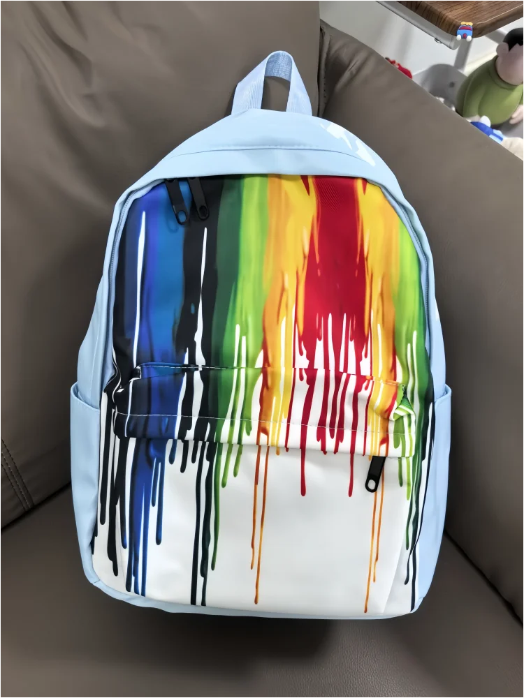 

New designer painted cute bags unisex graffiti backpack women men college students school bags light knapsack girl daypack blue