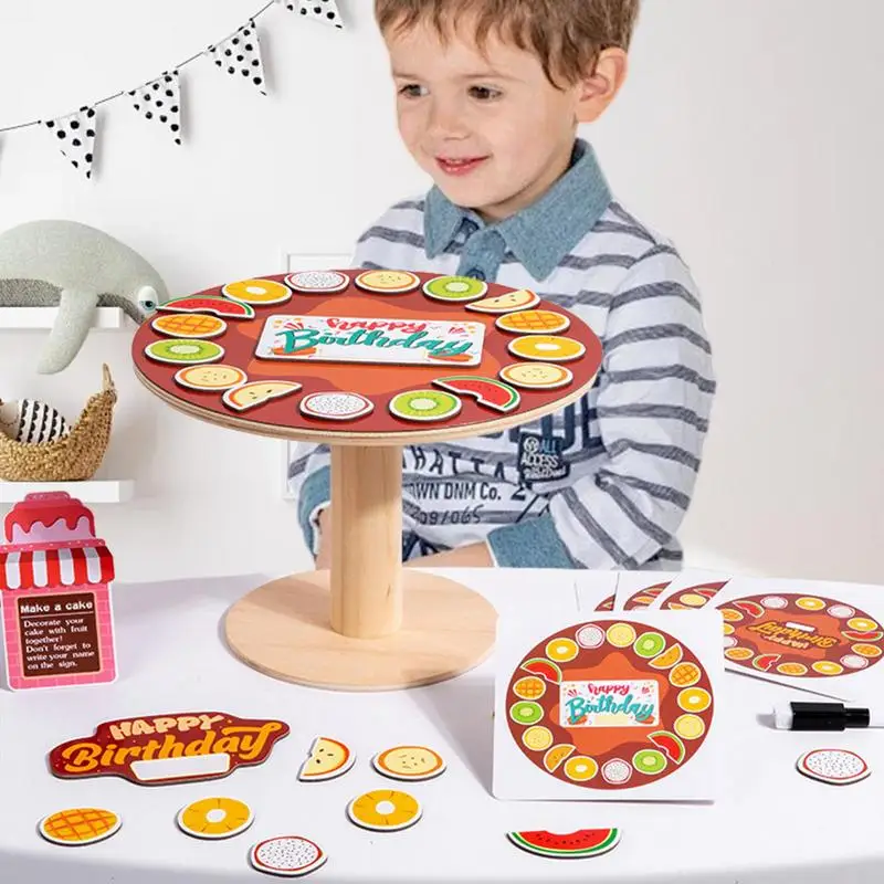 Speelgoed Cake Fruit Speelgoed Magneet Sticker Verjaardagstaart Set Magnetische Stickers Fruit Cake Met Houten Stand Educatief Fruit Magnetisch