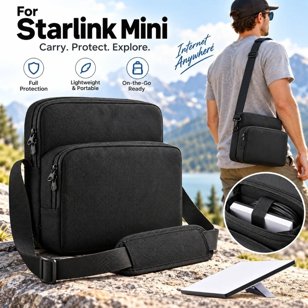 Waterproof Router Carrying Bag Dual Zipper Adjustable Strap Protective Case Anti-fall Compact for Starlink Mini