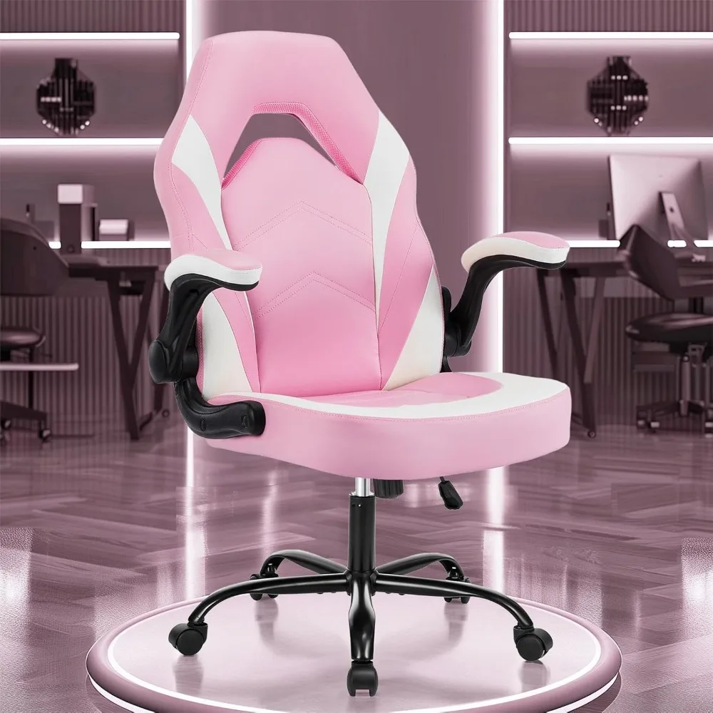 

Big and Tall Office Desk Leather Gaming Computer Chair with Adjustable Swivel Task and Flip-up Arms for Adults,Teens